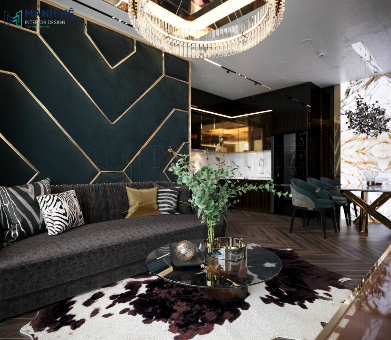 Thiết kế nội thất nhà a Tùng – Gò Vấp 10 Ốp nệm tường phòng khách vải nhung sang trọng