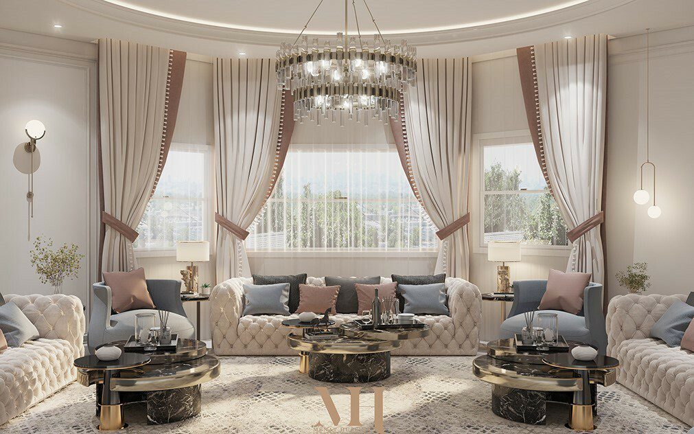 Thiết kế nội thất phòng khách 30m2 cho biệt thự tân cổ điển đẹp sang trọng và đẳng cấp